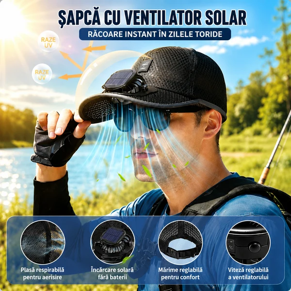 Sapca cu ventilator solar si protectie UV - imagine 7