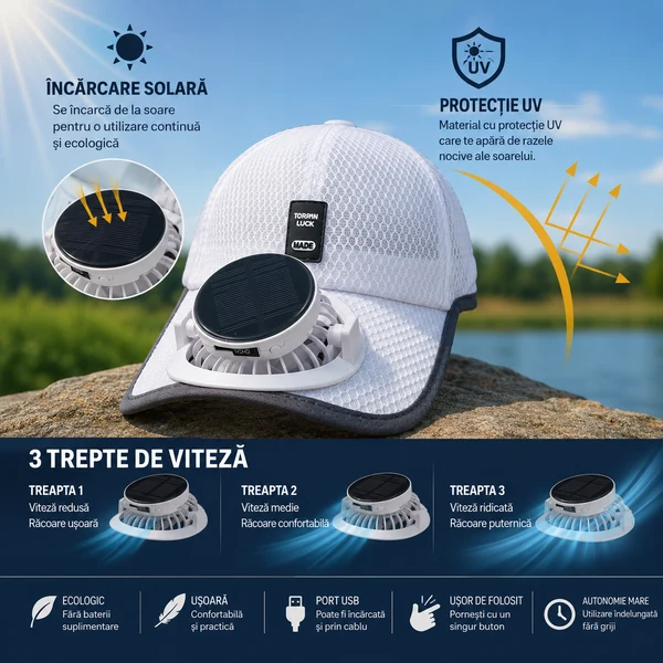 Sapca cu ventilator solar si protectie UV