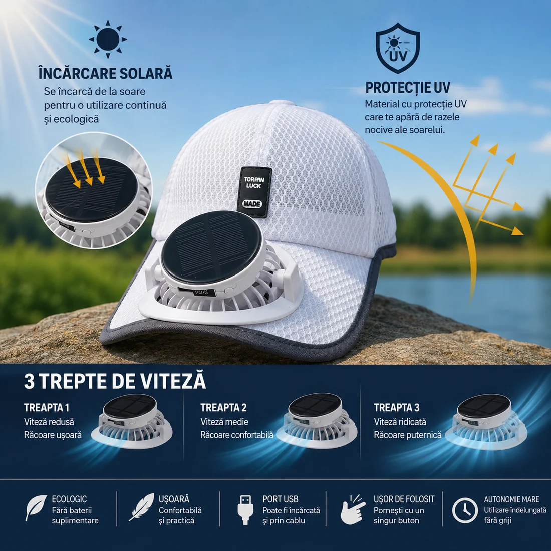 Sapca cu ventilator solar si protectie UV - imagine 3